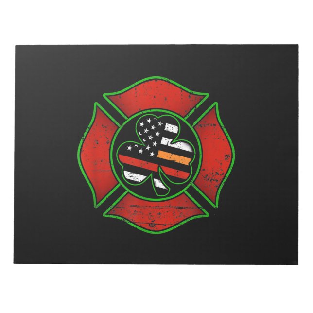 Firefighter St Patricks Day Irish American Flag Notepad (Front)