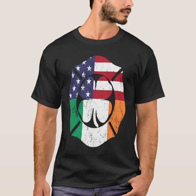 Firefighter St Patricks Day Irish American Flag Sh T-Shirt (Front)