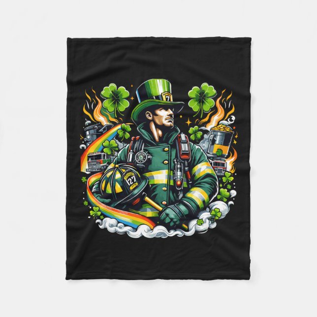 Firefighter St Patricks Day Men Fireman Fire Depar Fleece Blanket (Front)