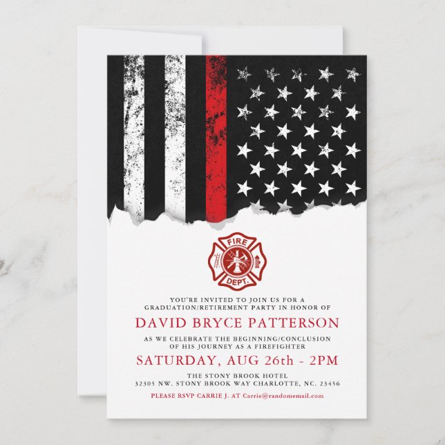 Firefighter Style American Flag Party White Invite (Front)