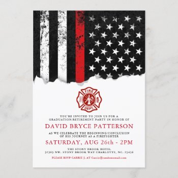 Firefighter Style American Flag Party White Invite by colorjungle at Zazzle