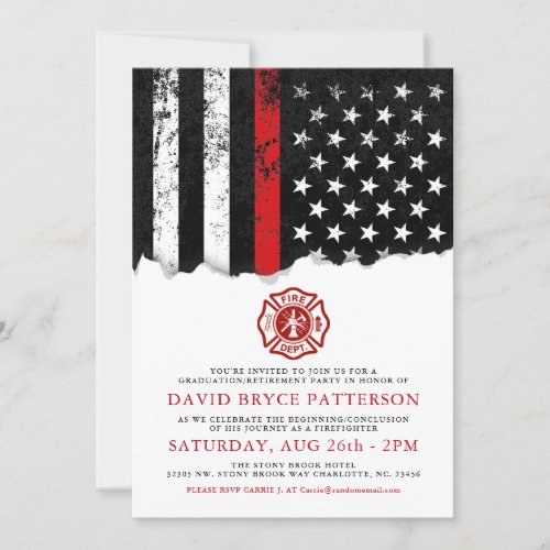 Firefighter Style American Flag Party White Invite