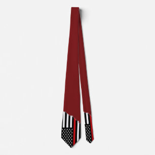 Firefighter Style Flag Maroon Torn Out Look Neck Tie