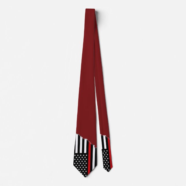 Firefighter Style Flag Maroon | Torn Out Look Neck Tie (Front)