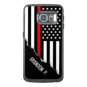 Firefighter Style   Thin Red Line Flag Custom Name OtterBox Samsung Galaxy S6 Edge Case