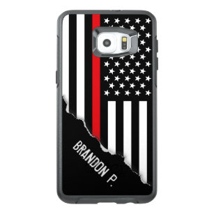 Firefighter Style   Thin Red Line Flag Custom Name OtterBox Samsung Galaxy S6 Edge Plus Case