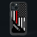 Firefighter Style | Thin Red Line Flag Custom Name iPhone 13 Case<br><div class="desc">Featuring a unique and uncommon look that will turn heads, this iPhone Case is branded with the custom name or initials of the service team member. The case features a vibrant Thin Red Line Firefighter flag with a bright red line running through the center that appears torn out from the...</div>