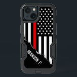 Firefighter Style | Thin Red Line Flag Custom Name iPhone 13 Case<br><div class="desc">Featuring a unique and uncommon look that will turn heads, this iPhone Case is branded with the custom name or initials of the service team member. The case features a vibrant Thin Red Line Firefighter flag with a bright red line running through the center that appears torn out from the...</div>