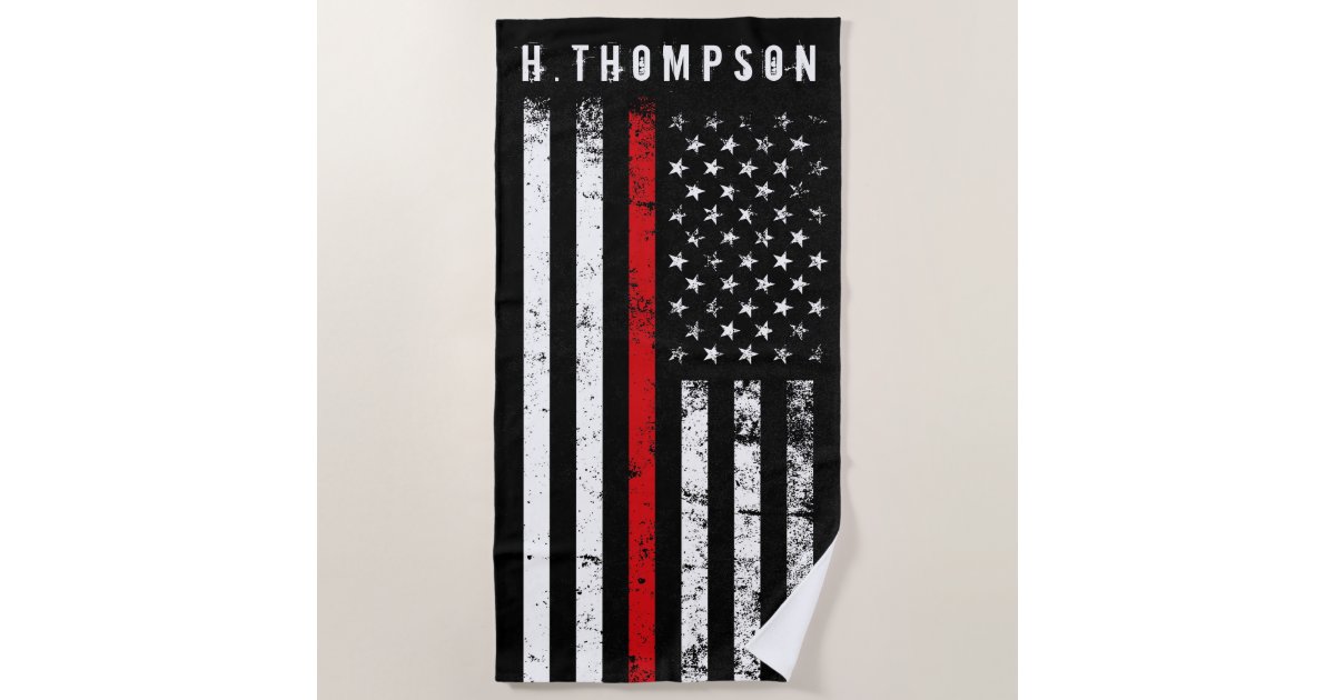Firefighter Styled American Flag Custom Beach Towel Zazzle Com
