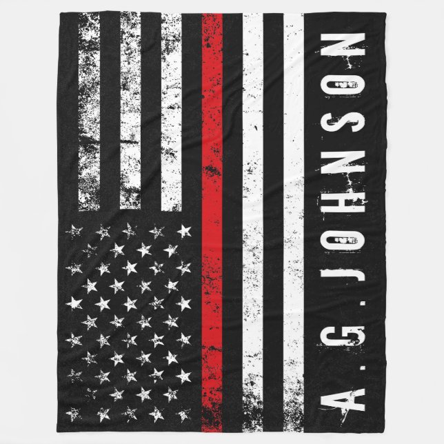 Firefighter Styled American Flag Full Custom Fleece Blanket (Front)