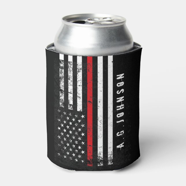 Firefighter Styled Distressed American Flag Custom Can Cooler (Can Front)