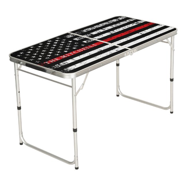 Firefighter Styled Distressed USA Flag Customized Beer Pong Table (Angled)