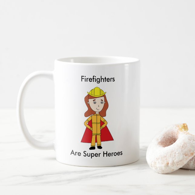Firefighter Super Hero Female Personalize Coffee Mug (With Donut)