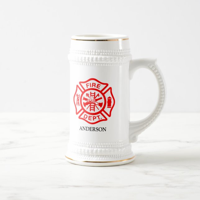 Firefighter Symbol Fireman Logo Custom Name Beer Stein (Right)