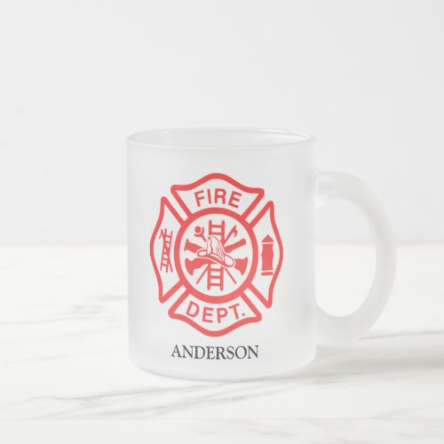 Firefighter Symbol Fireman Logo Custom Name Frosted Glass Coffee Mug