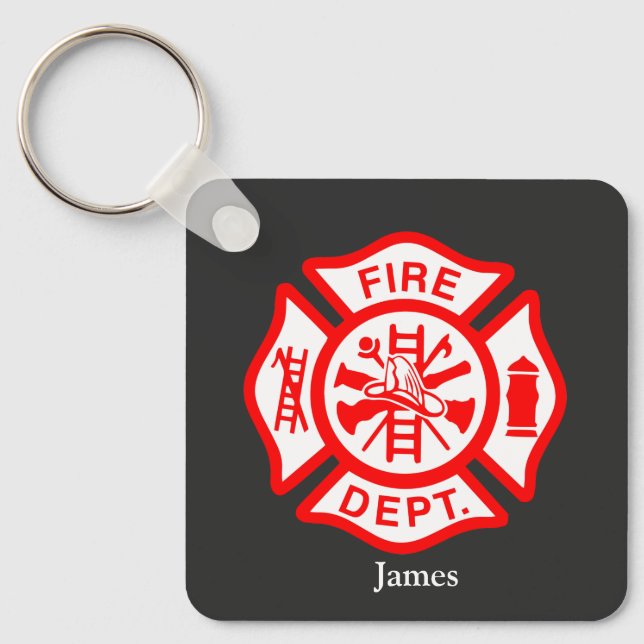 Firefighter Symbol Fireman Logo Custom Name Keychain (Front)