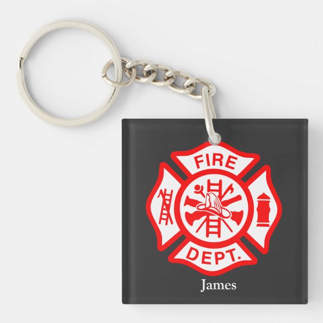 Firefighter Symbol Fireman Logo Custom Name Keychain (Front)
