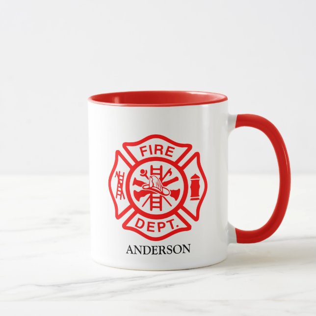 Firefighter Symbol Fireman Logo Custom Name Mug (Right)