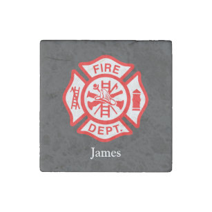 Firefighter Symbol Fireman Logo Custom Name Stone Magnet
