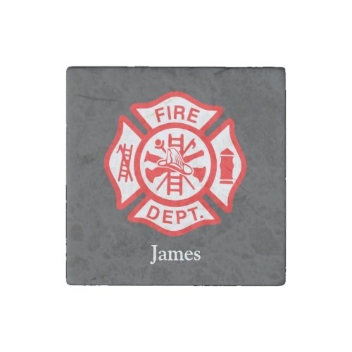 Firefighter Symbol Fireman Logo Custom Name Stone Magnet
