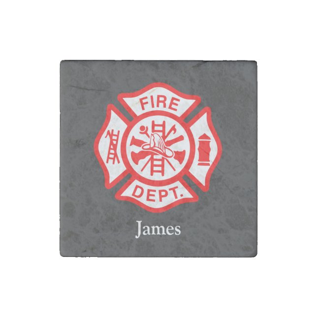 Firefighter Symbol Fireman Logo Custom Name Stone Magnet (Front)