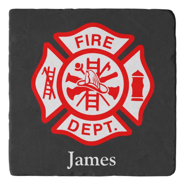 Firefighter Symbol Fireman Logo Custom Name Trivet (Front)