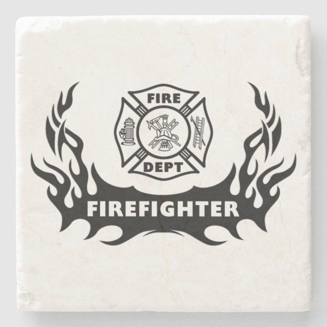 Firefighter Tattoo Stone Coaster (Front)