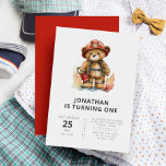 Firefighter Teddy Bear Modern Simple Kids Birthday Invitation<br><div class="desc">Firefighter Teddy Bear Modern Simple Kids Birthday Invitation</div>