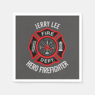 Firefighter Text Name Personalized Paper Napkins