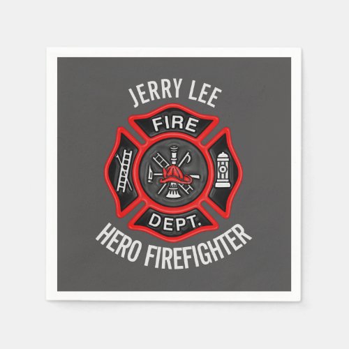 Firefighter Text Name Personalized Paper Napkins