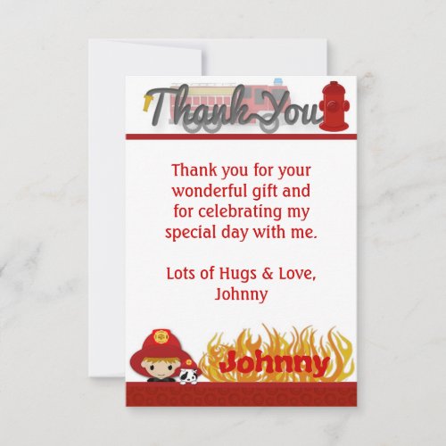 FIREFIGHTER Thank You 3.5"x5" (FLAT style) FF01D Personalized Invite