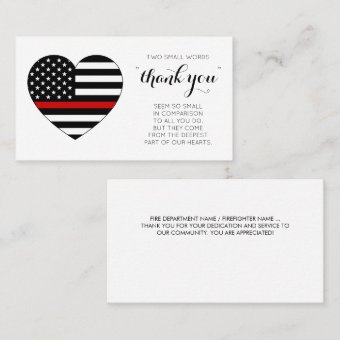 Firefighter Thank You Fire Station Thin Red Line Business Card | Zazzle