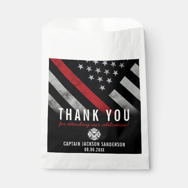 Firefighter Thank You Red Line Flag Retirement Favor Bag (Front)