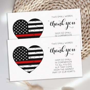 Firefighter Thank You Thin Red Line Flag Heart Business Card by BlackDogArtJudy at Zazzle