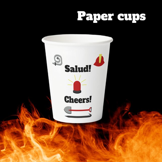 Firefighter] Theme Bilingual Birthday Boy Paper Cups (Paper cups Bilingual Text Salud Cheers. firefighters themed party Multilingual Project.)