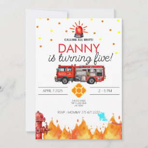 Firefighter Theme Birthday Invitation Card
