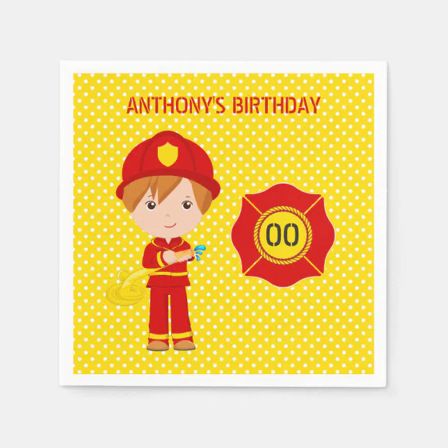Firefighter themed Birthday Party personalized Paper Napkins | Zazzle