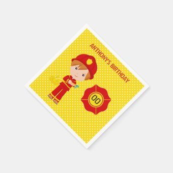 Firefighter themed Birthday Party personalized Paper Napkins | Zazzle