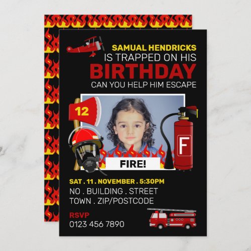 Firefighter Themed Escape Room Birthday Party Invitation