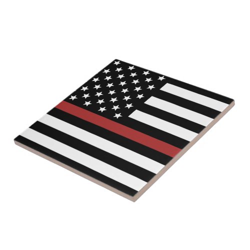 Firefighter Thin Red Line America Flag Fire Rescue Ceramic Tile