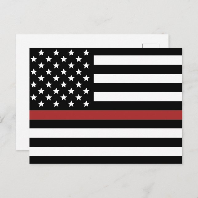 Firefighter Thin Red Line America Flag Fire Rescue Postcard (Front/Back)