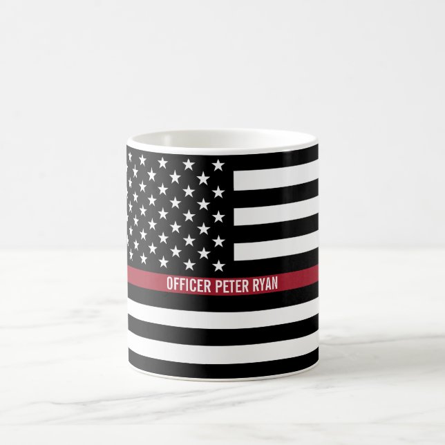 Firefighter Thin Red Line American Flag Add Name Coffee Mug (Center)