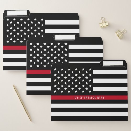 Firefighter Thin Red Line American Flag Add Name File Folder