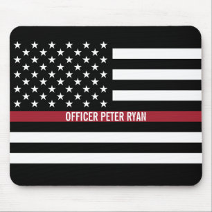 Firefighter Thin Red Line American Flag Add Name Mouse Pad