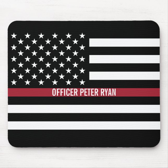 Firefighter Thin Red Line American Flag Add Name Mouse Pad (Front)