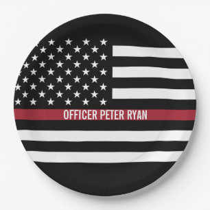 Firefighter Thin Red Line American Flag Add Name Paper Plates