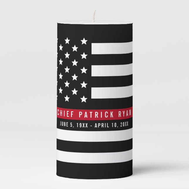 Firefighter Thin Red Line American Flag Add Name Pillar Candle (Front)