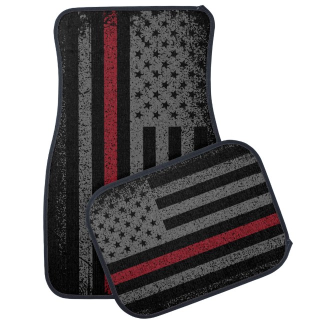 Firefighter Thin Red Line American Flag Car Floor Mat (Set)