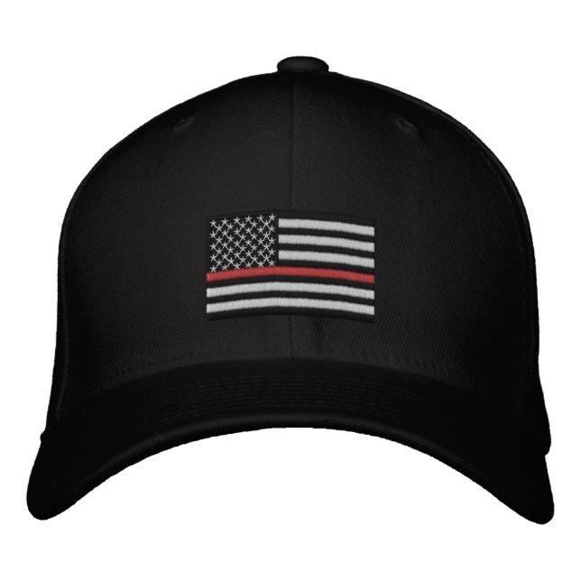 Firefighter Thin Red Line American Flag Embroidered Baseball Cap (Front)