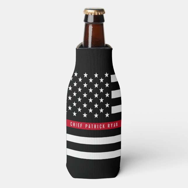 Firefighter Thin Red Line American Flag Monogram Bottle Cooler (Bottle Front)
